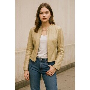 Vintage Lux Collarless Metallic Leather Jacket – 2000s – Size Large